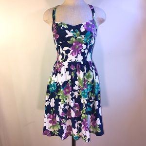 Navy Flower Print Tie Back Dress